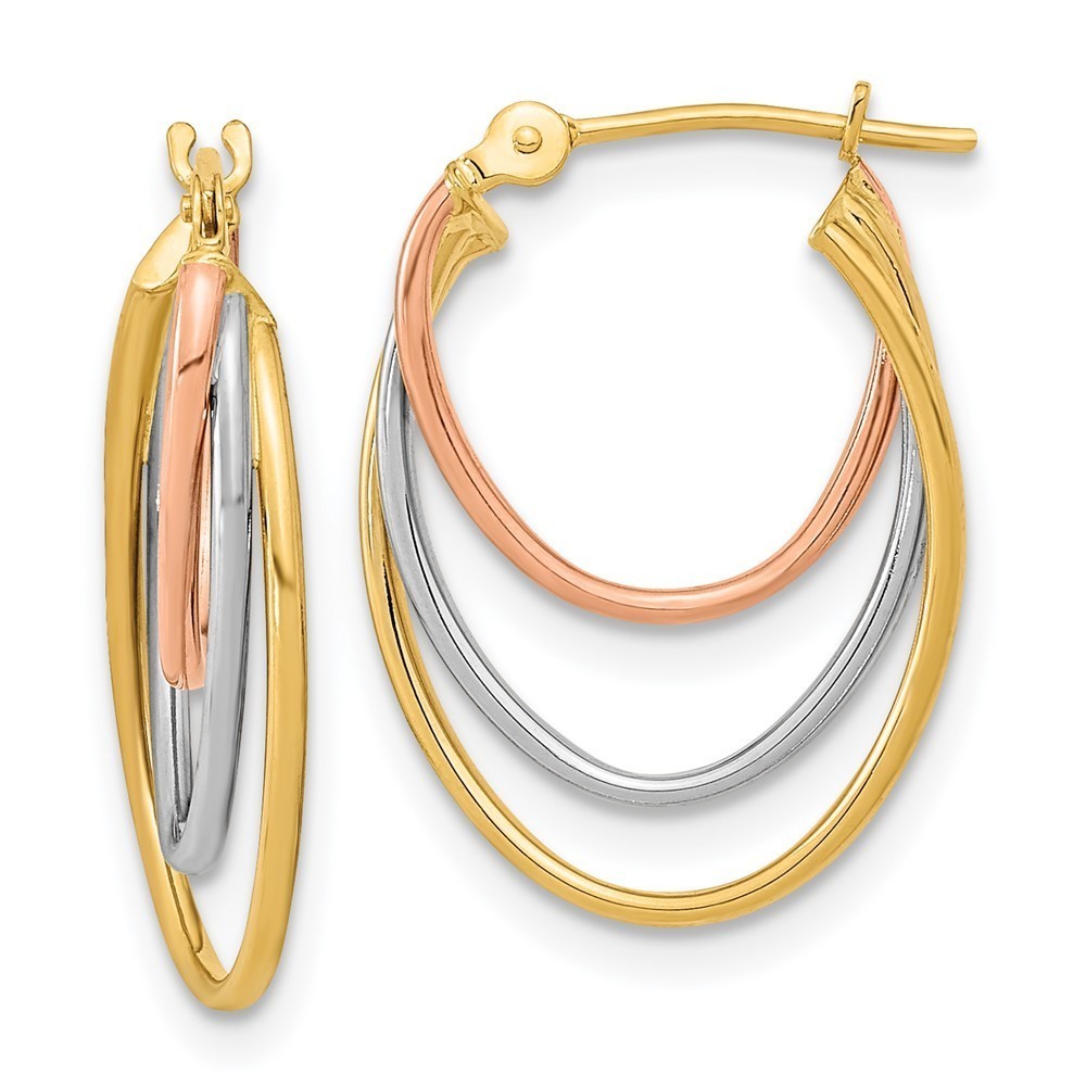 Million Charms 14k Tri-Color Gold Diamond-cut Graduated 3 Ring Hoops
